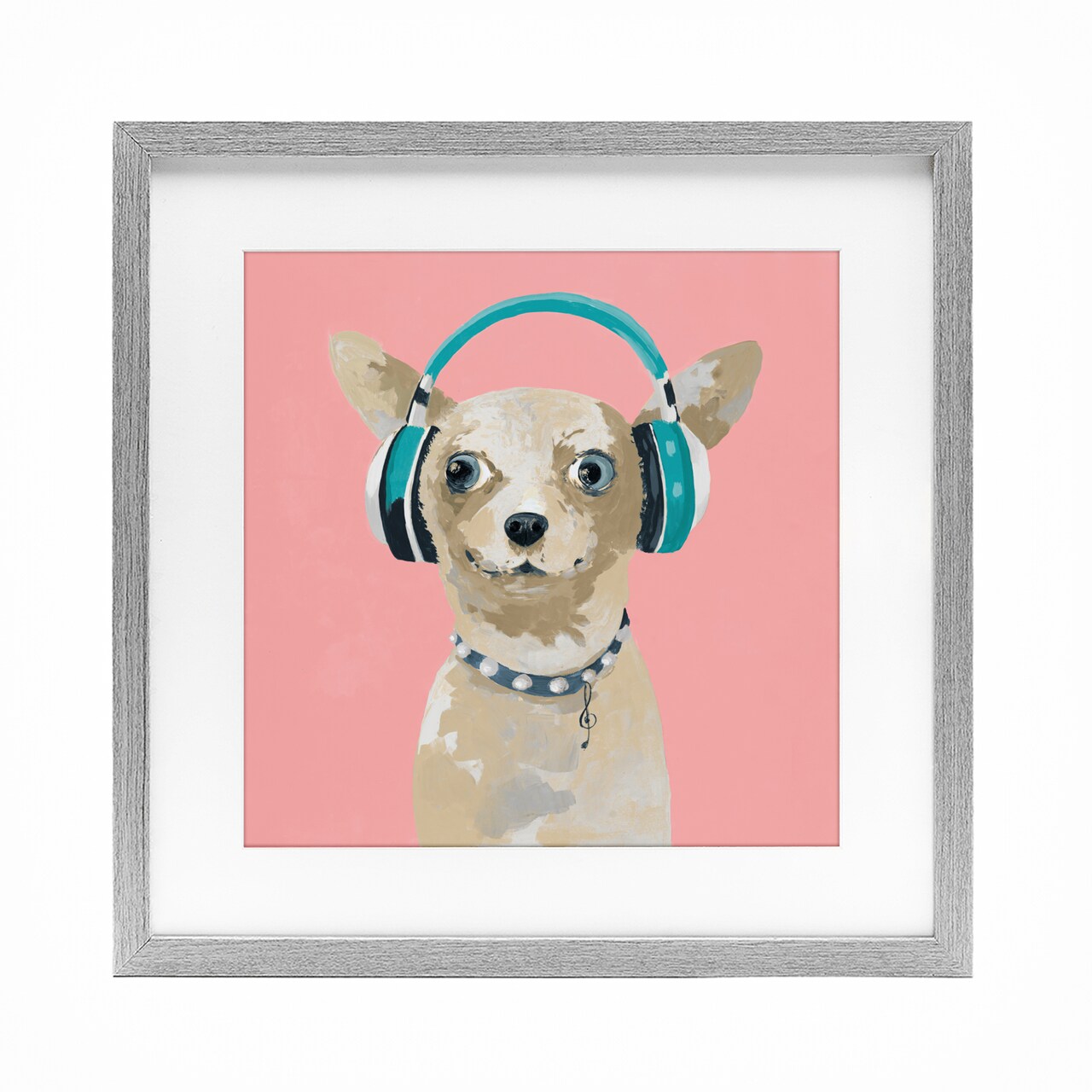 Stupell Industries Jammin' Pup on Pink Framed Print Under Glass, design by Lorenzo Collective